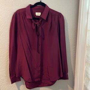 Kate Spade blouse with bow and long sleeves size large maroon color